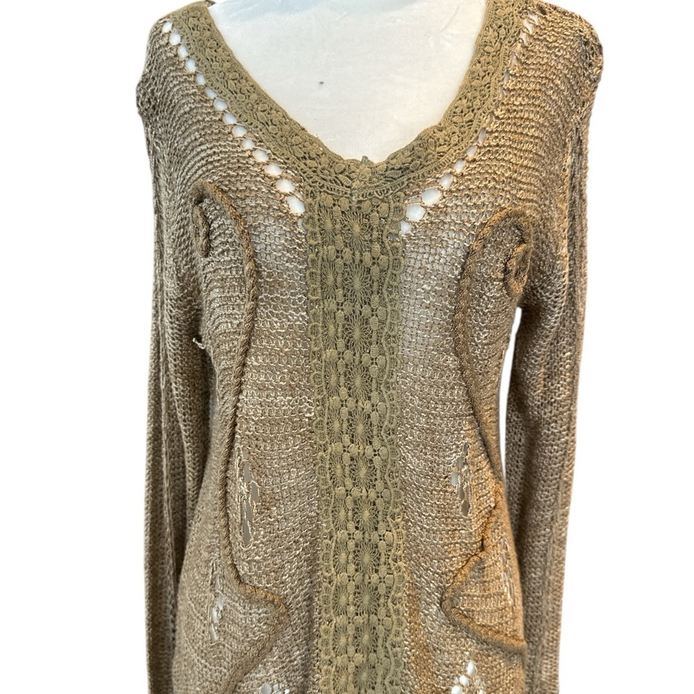 Vintage Y2K Crochet Open Knit Sweater in Tan - Picture 4 of 10